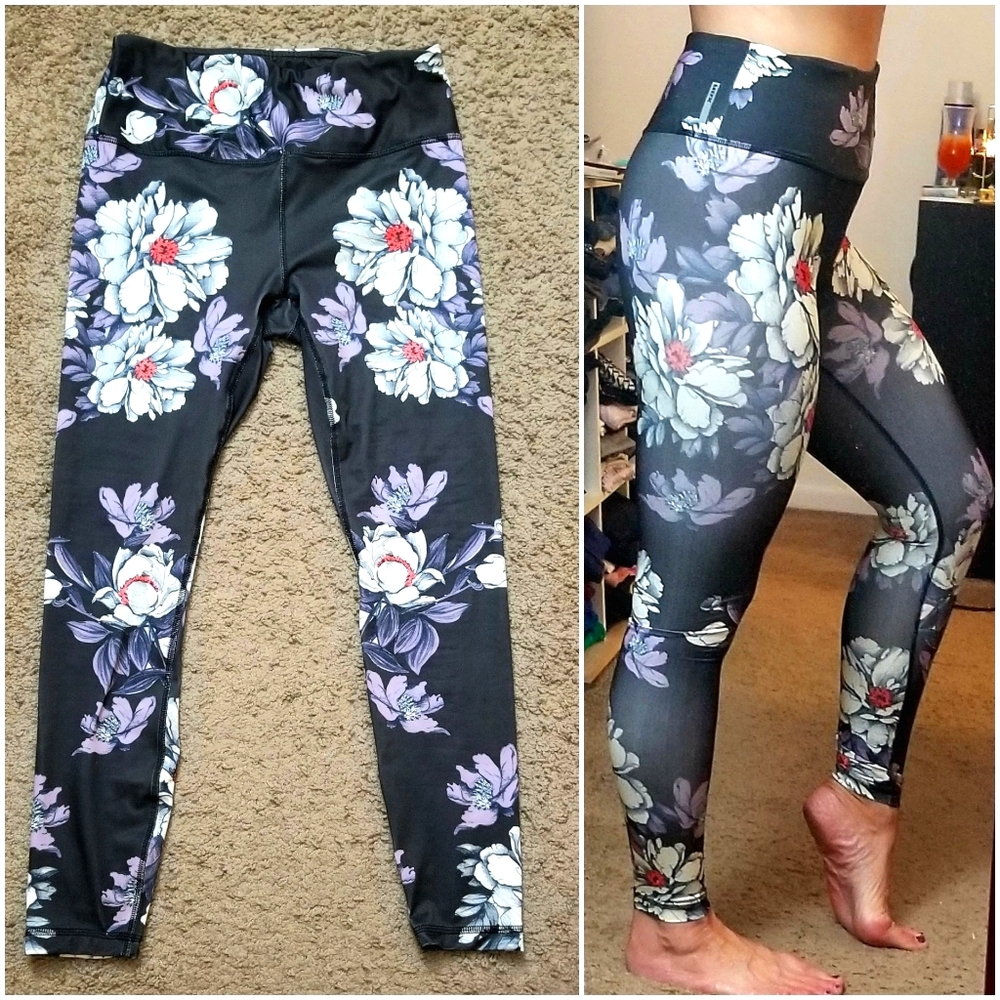 RBX medium black floral athletic leggings